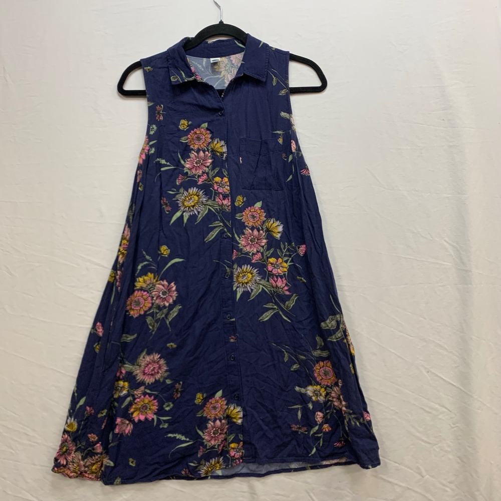 Old Navy Womens XS Blue Floral Butterfly Sleeveless Button Down Swing Mini Dress